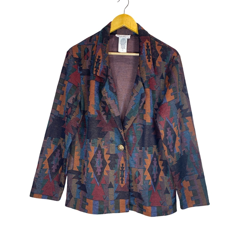 Vintage Southwestern Tapestry Blazer Jacket Geometric Size 10 M Artsy Western
